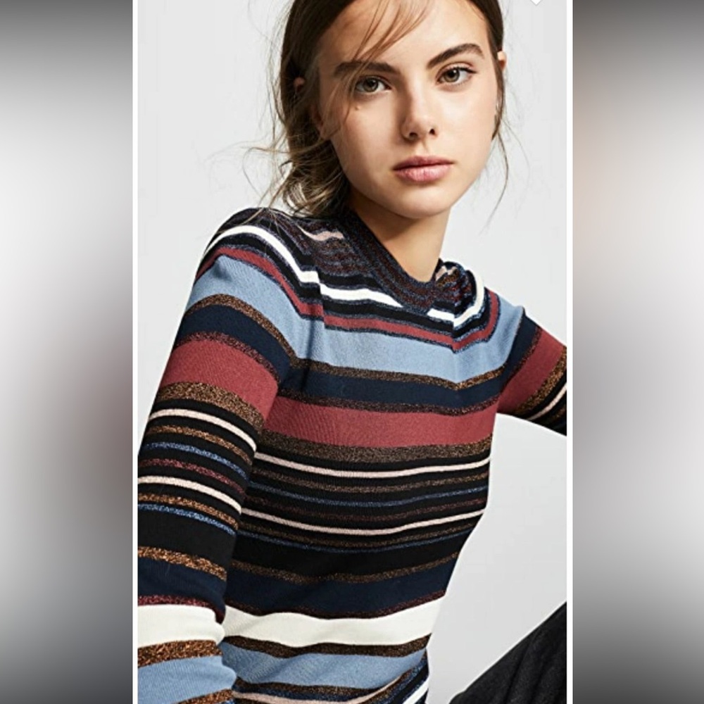 Veronica Beard Striped Crewneck Sweater in Navy, Light Blue, Rust & Cream - Picture 7 of 13